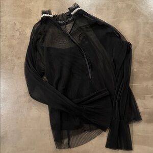 Gracia Black Sheer Blouse with Pearl Detail
